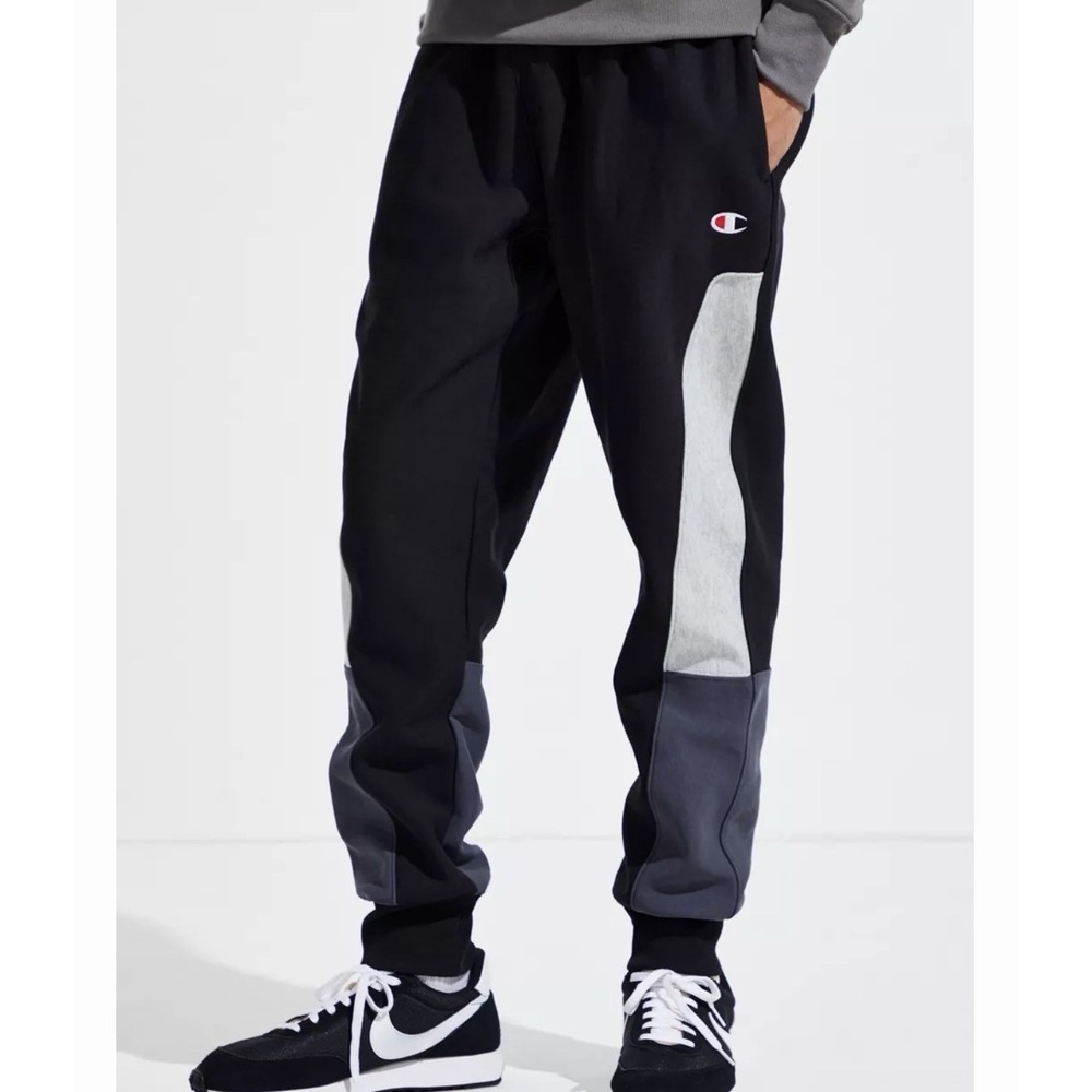 Vtg Champion Reverse Weave Jogger Sweatpants M Gray Black Split Color Block - Picture 8 of 8